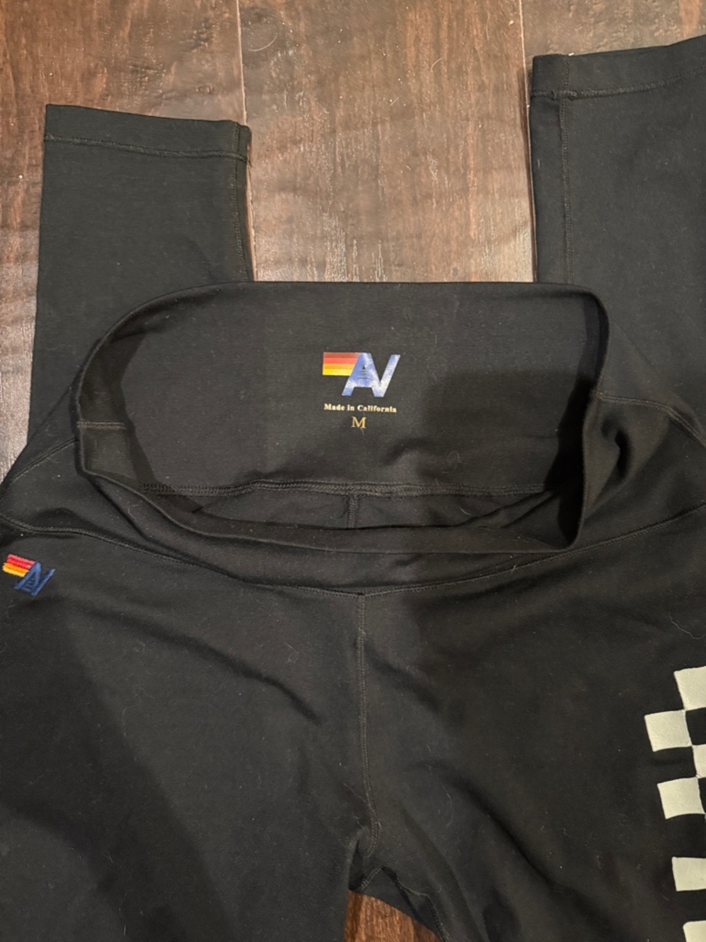 Aviator Nation Black Leggings with Rainbow Logo